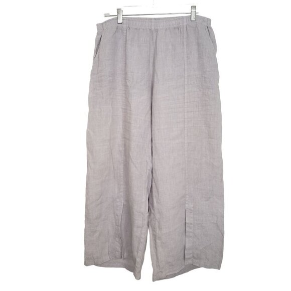 Focus Casual Lite Linen Pants Womens Size Large Crop Wide Leg Coastal Neutral - Picture 1 of 16